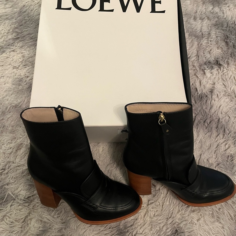 Loewe Black Leather Botta Mocassin Loafer Women's Boots